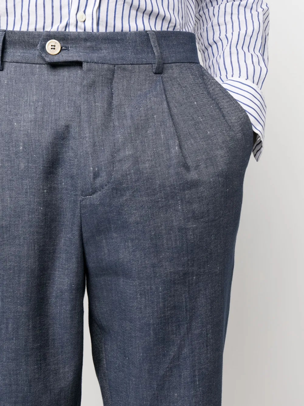 BRUNELLO CUCINELLI MEN'S BLUE PLEATED TAILORED TROUSERS