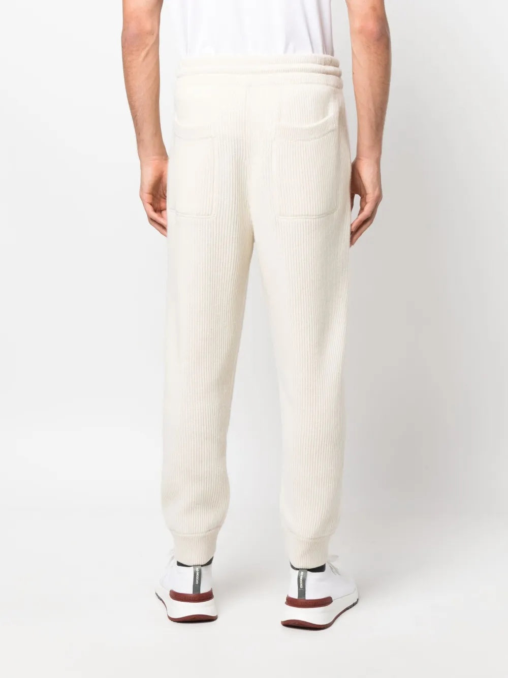 BRUNELLO CUCINELLI MEN'S CREAM WOOL RIBBED TROUSERS