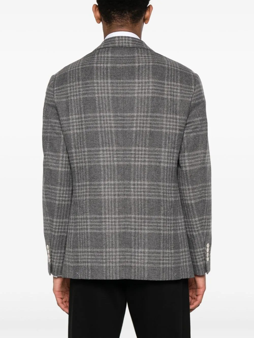 BRUNELLO CUCINELLI MEN'S GRAY PLAID TAILORED BLAZER