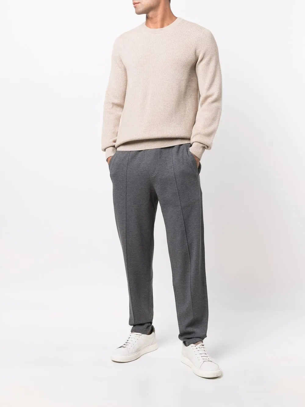 BRUNELLO CUCINELLI MEN'S CHARCOAL DRAWSTRING KNIT TROUSERS