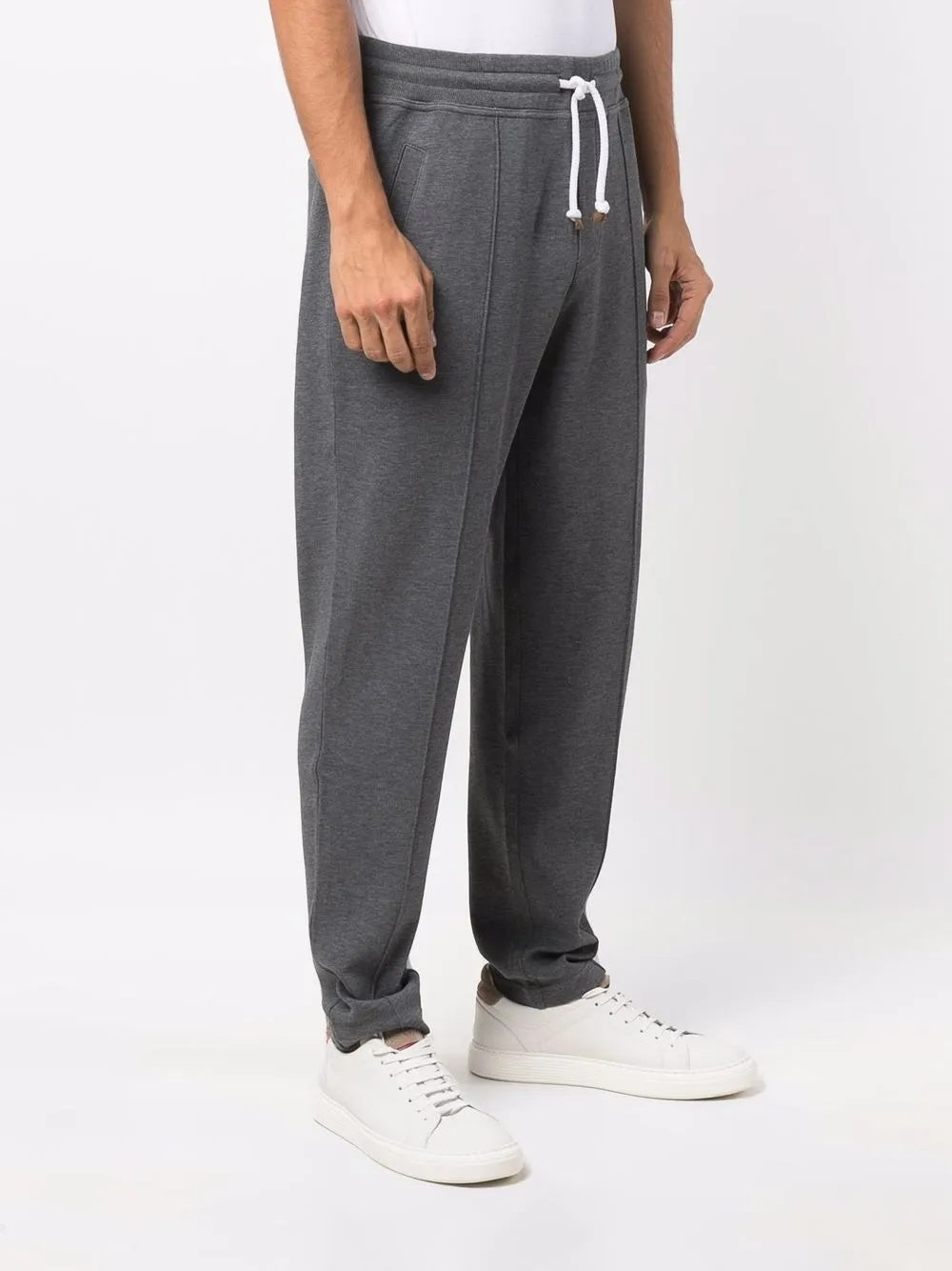 BRUNELLO CUCINELLI MEN'S CHARCOAL DRAWSTRING KNIT TROUSERS