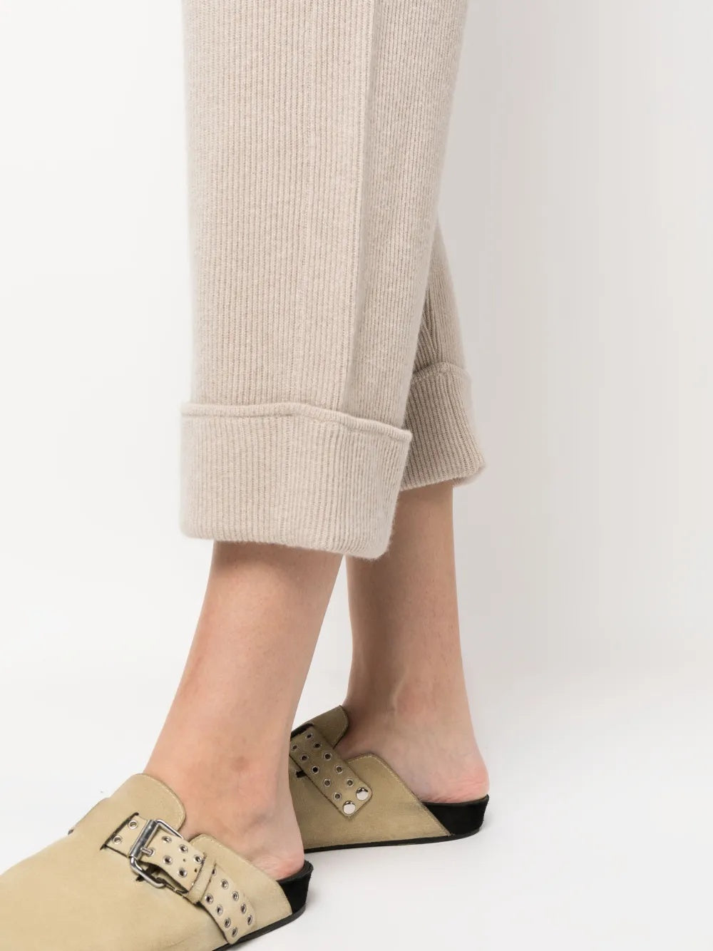 BRUNELLO CUCINELLI WOMEN'S BEIGE RIBBED KNIT TROUSERS