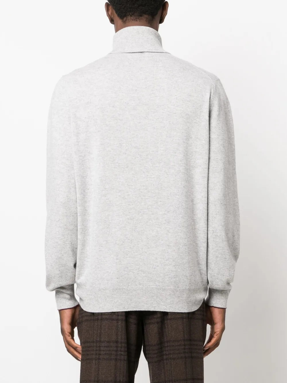 BRUNELLO CUCINELLI MEN'S LIGHT GREY WOOL TURTLENECK SWEATER