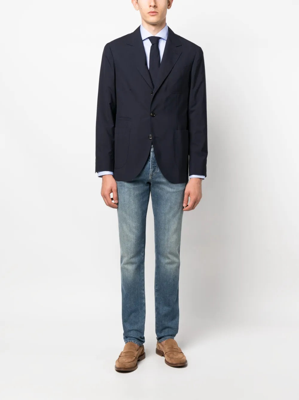 BRUNELLO CUCINELLI MEN'S LIGHT BLUE BUTTON-DOWN SHIRT