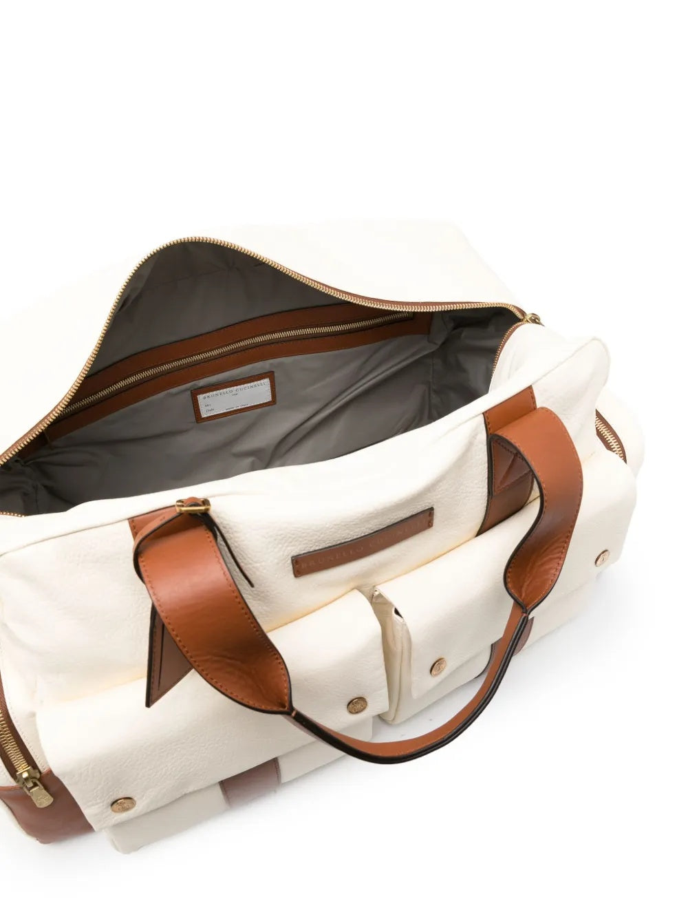 BRUNELLO CUCINELLI MEN'S OFF WHITE LEATHER TOTE BAG