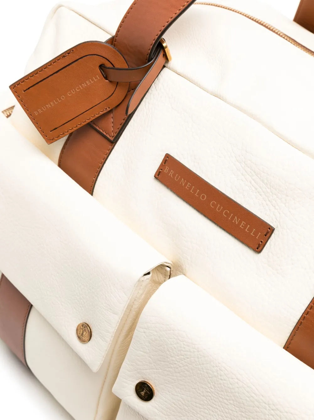 BRUNELLO CUCINELLI MEN'S OFF WHITE LEATHER TOTE BAG