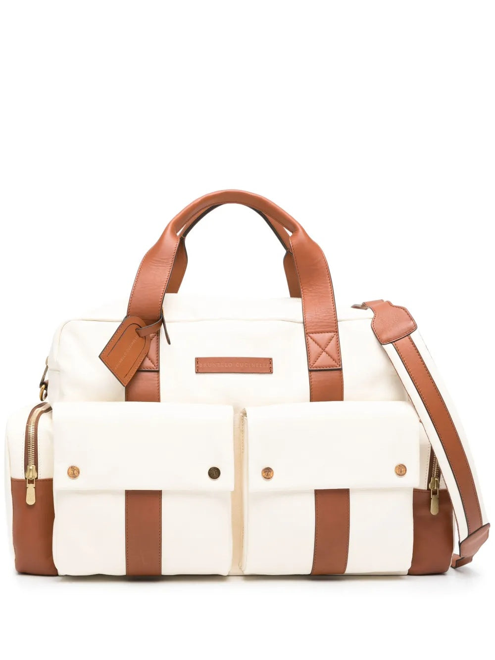 BRUNELLO CUCINELLI MEN'S OFF WHITE LEATHER TOTE BAG