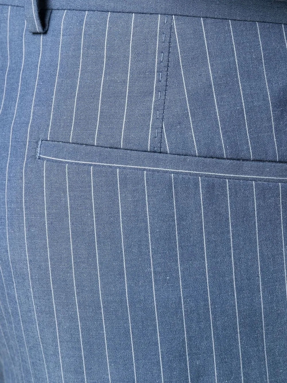 BRUNELLO CUCINELLI MEN'S SLATE BLUE PINSTRIPE TAILORED TROUSERS