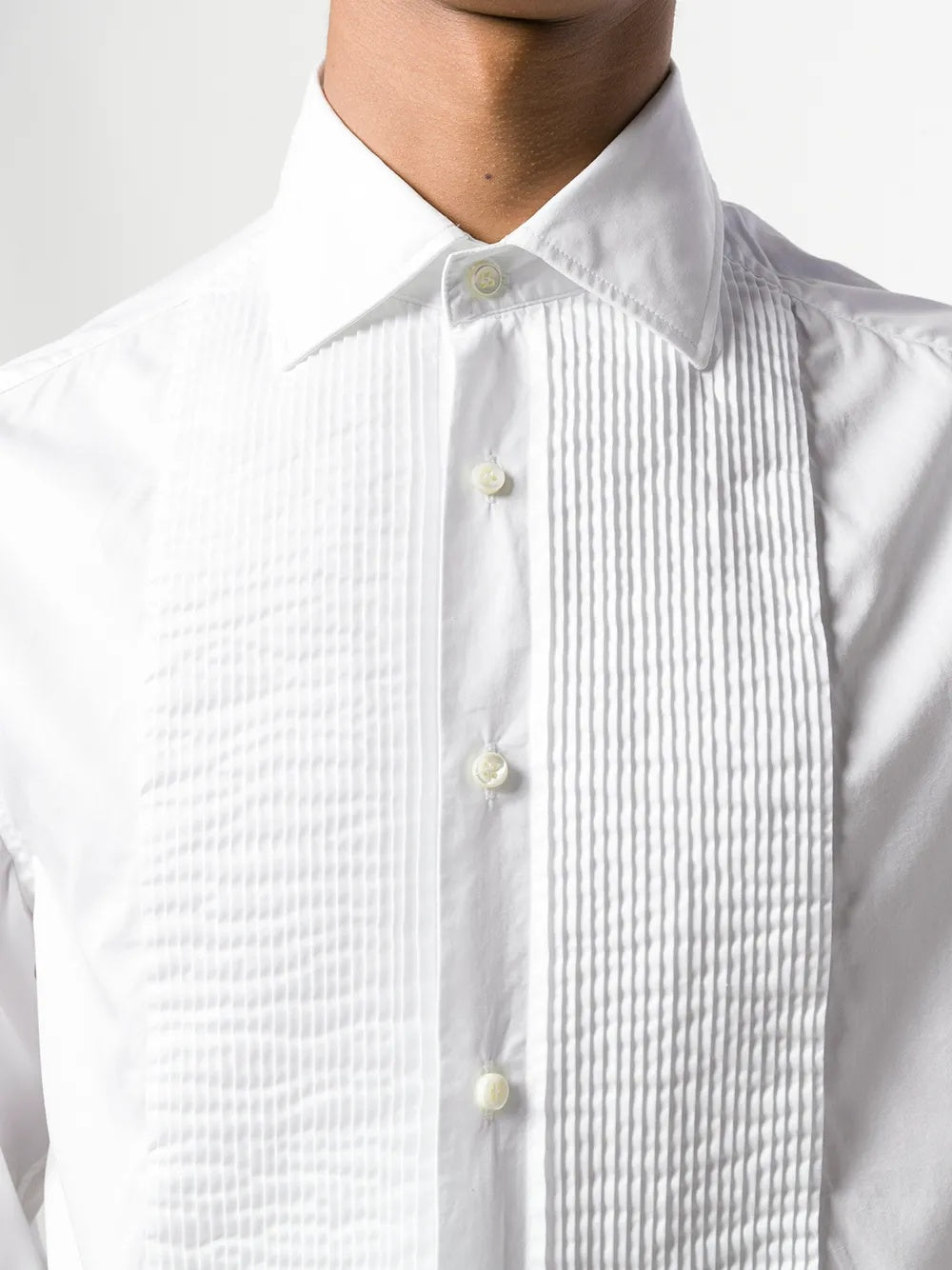 BRUNELLO CUCINELLI MEN'S WHITE TUXEDO SHIRT WITH PLEATED BIB