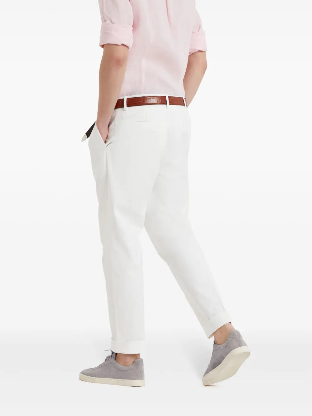 BRUNELLO CUCINELLI MEN'S WHITE TAILORED TROUSERS WITH BUTTON DETAIL
