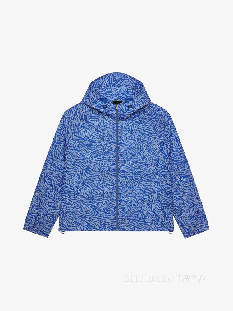 GIVENCHY MEN'S BLUE WHITE PRINT WINDBREAKER JACKET