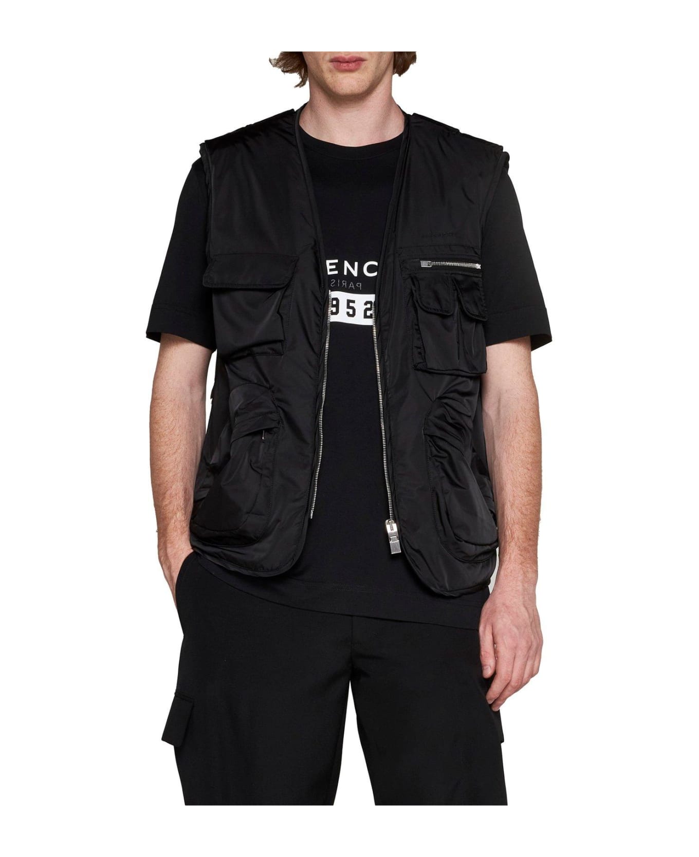 GIVENCHY MEN'S BLACK MULTIPOCKET SLEEVELESS VEST