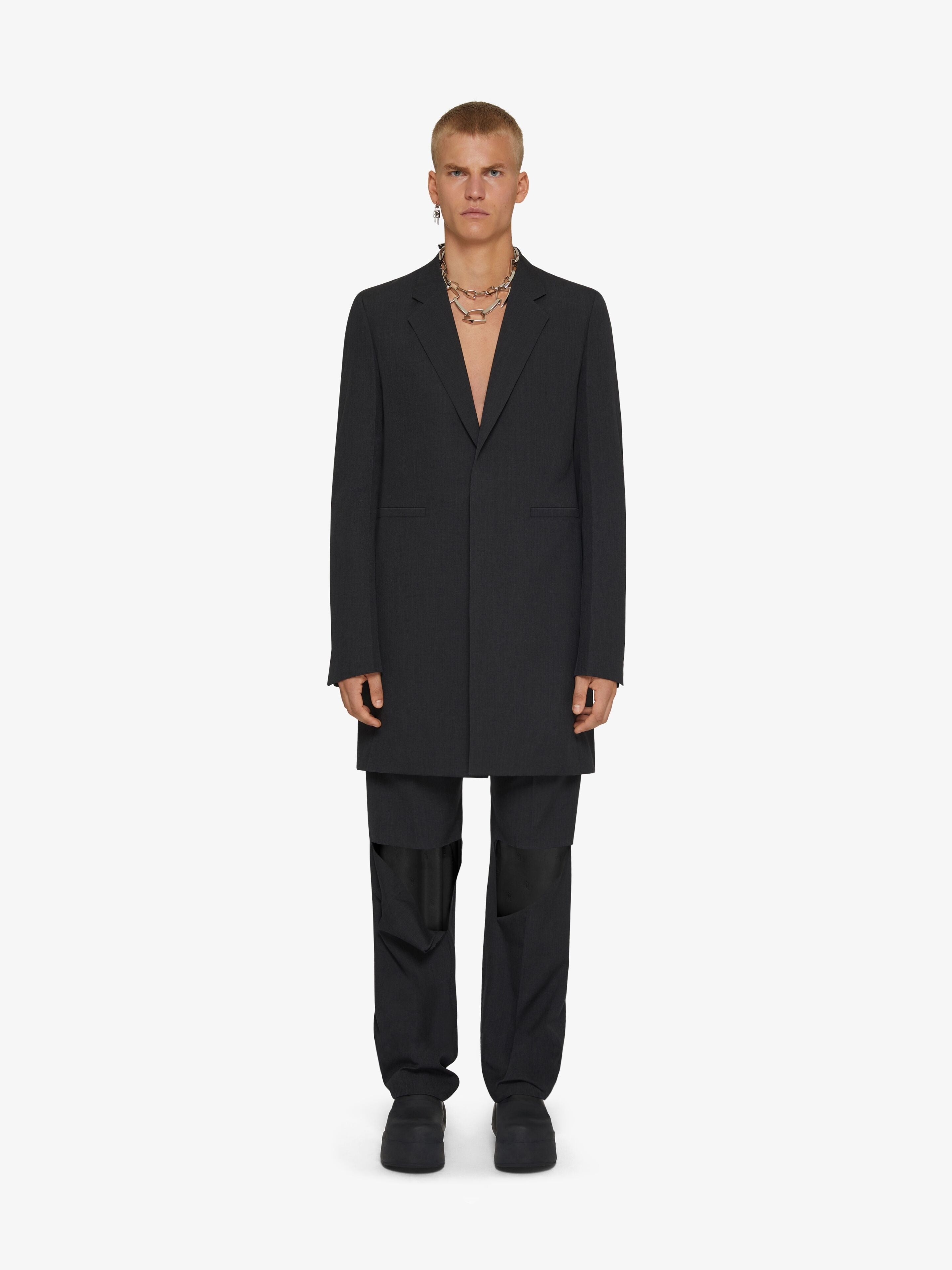 GIVENCHY MEN'S GREY LONG SLIM-FIT JACKET