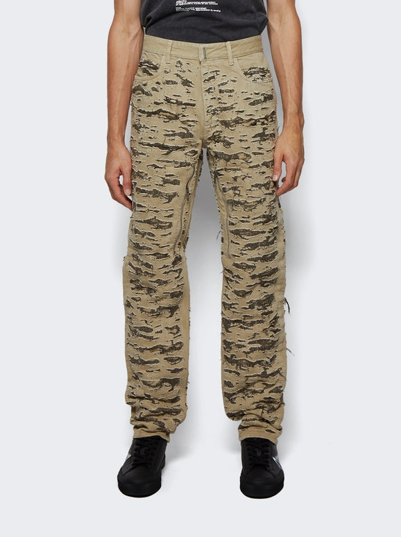 GIVENCHY MEN'S BROWN DISTRESSED DENIM TROUSERS