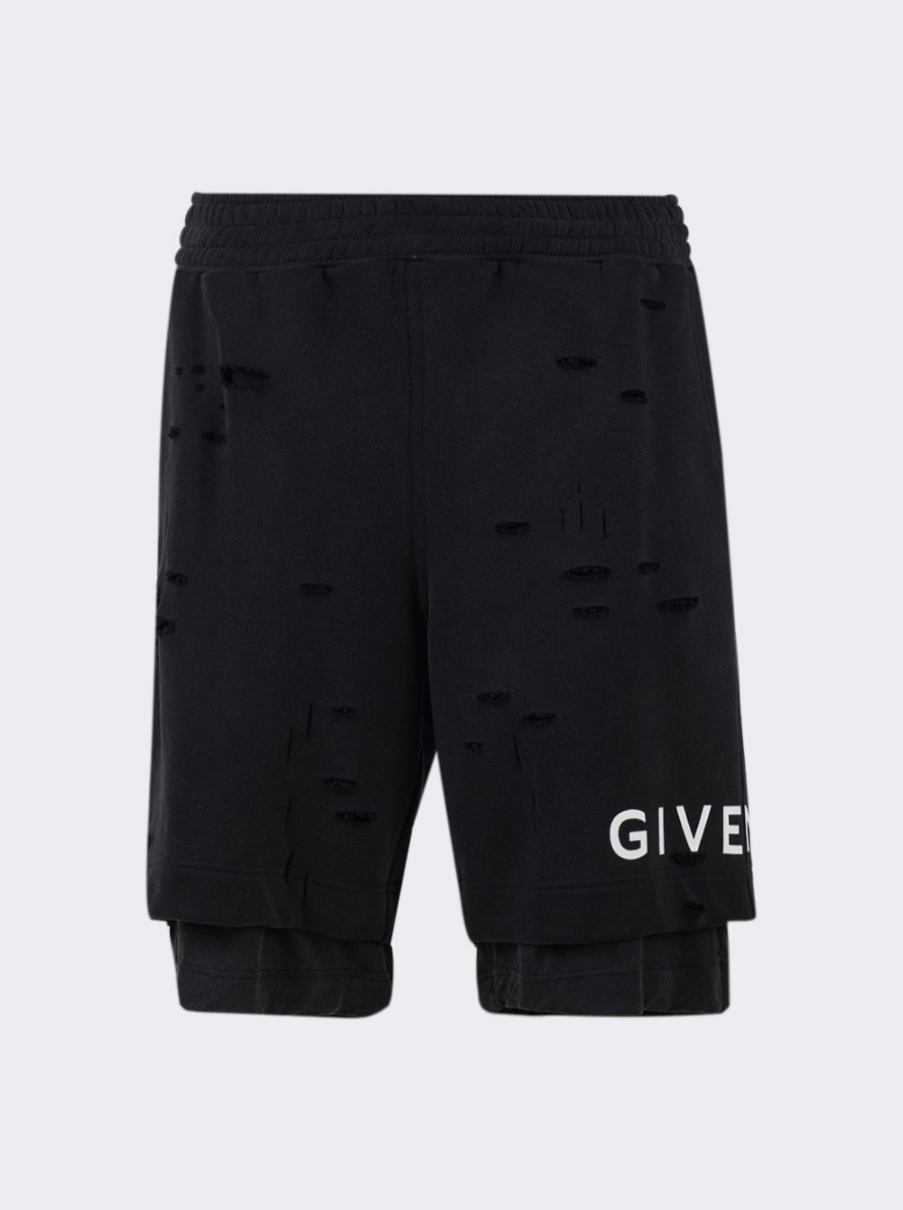 GIVENCHY MEN'S FADED BLACK DISTRESSED SHORTS