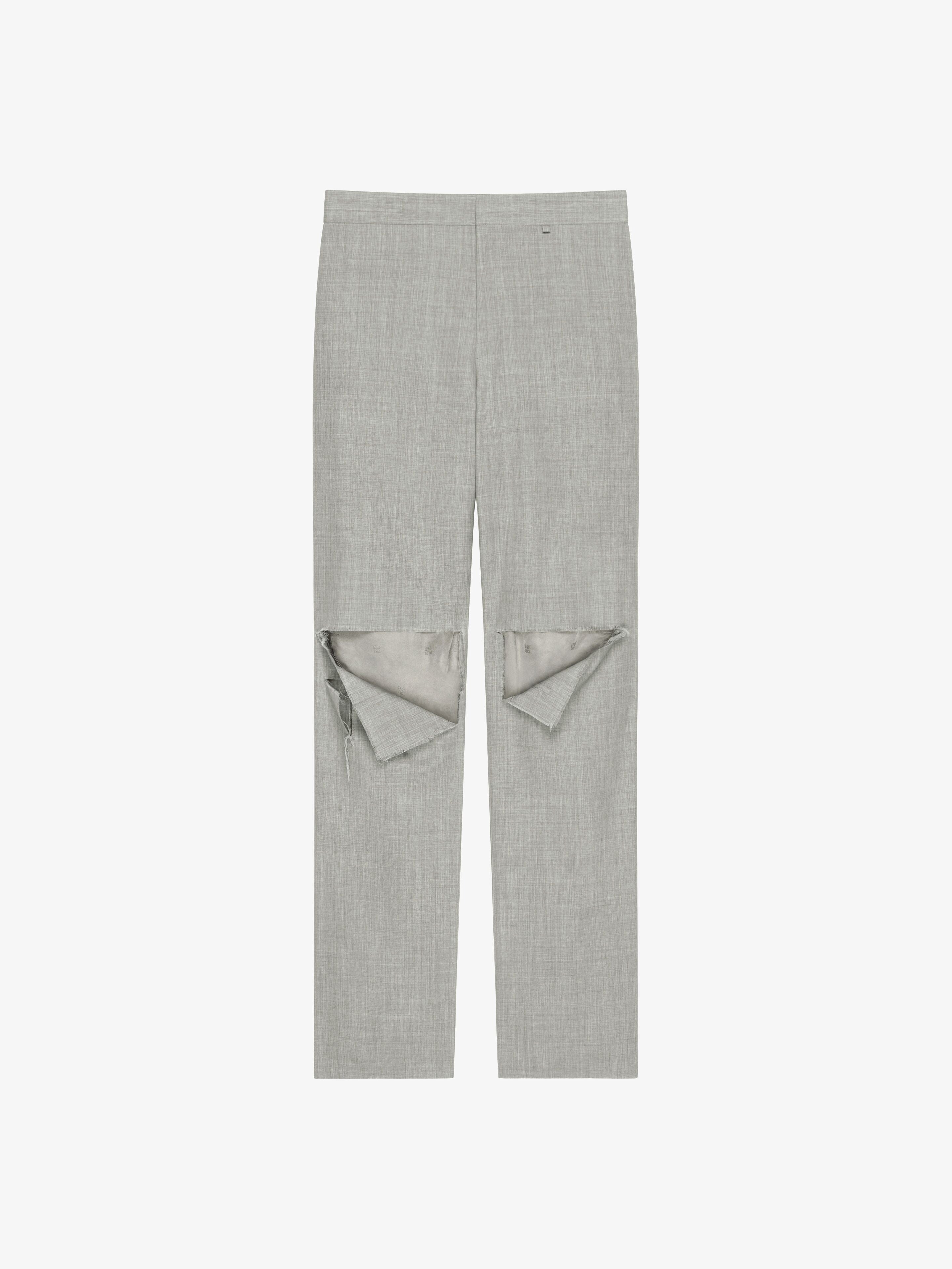 GIVENCHY MEN'S PEARL GREY DESTROYED STRAIGHT TROUSERS