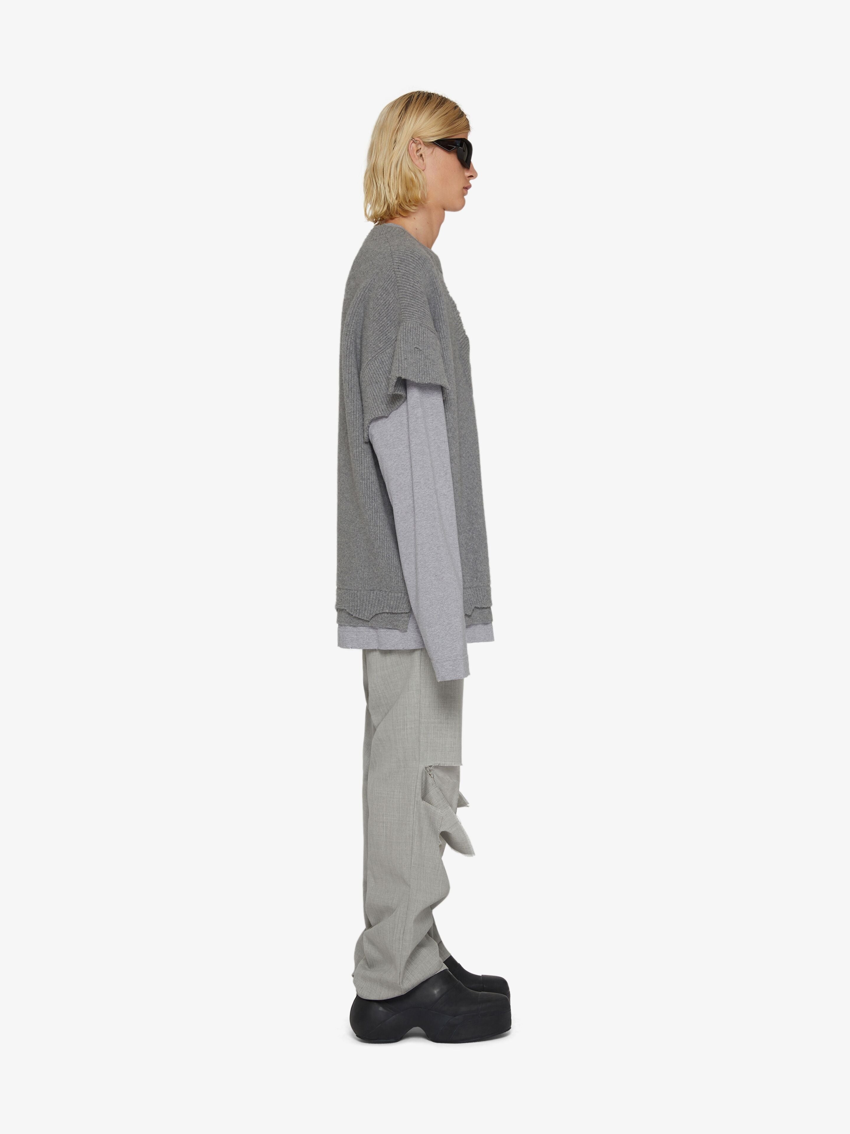 GIVENCHY MEN'S PEARL GREY DESTROYED STRAIGHT TROUSERS