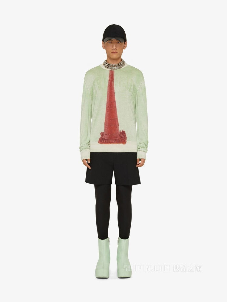GIVENCHY MEN'S PISTACHIO PRINT CREW NECK SWEATER
