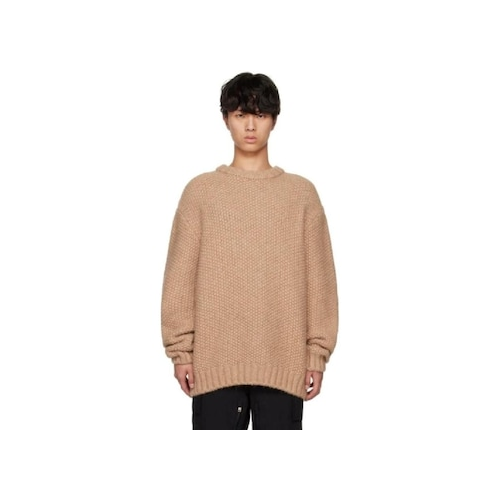 GIVENCHY MEN'S CAMEL TEXTURED CREW NECK SWEATER