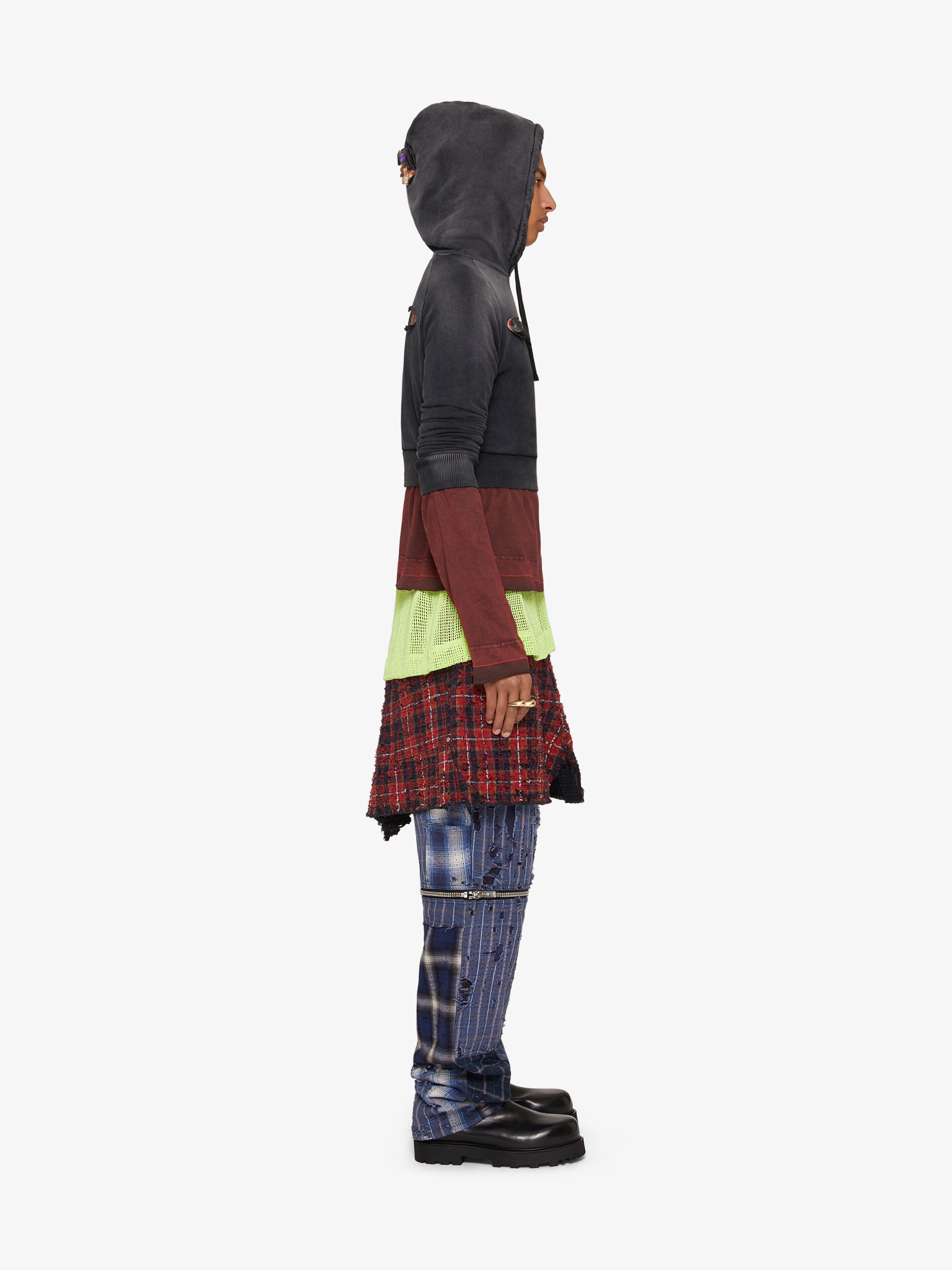 GIVENCHY MEN'S MULTICOLORED DISTRESSED LAYERED HOODIE