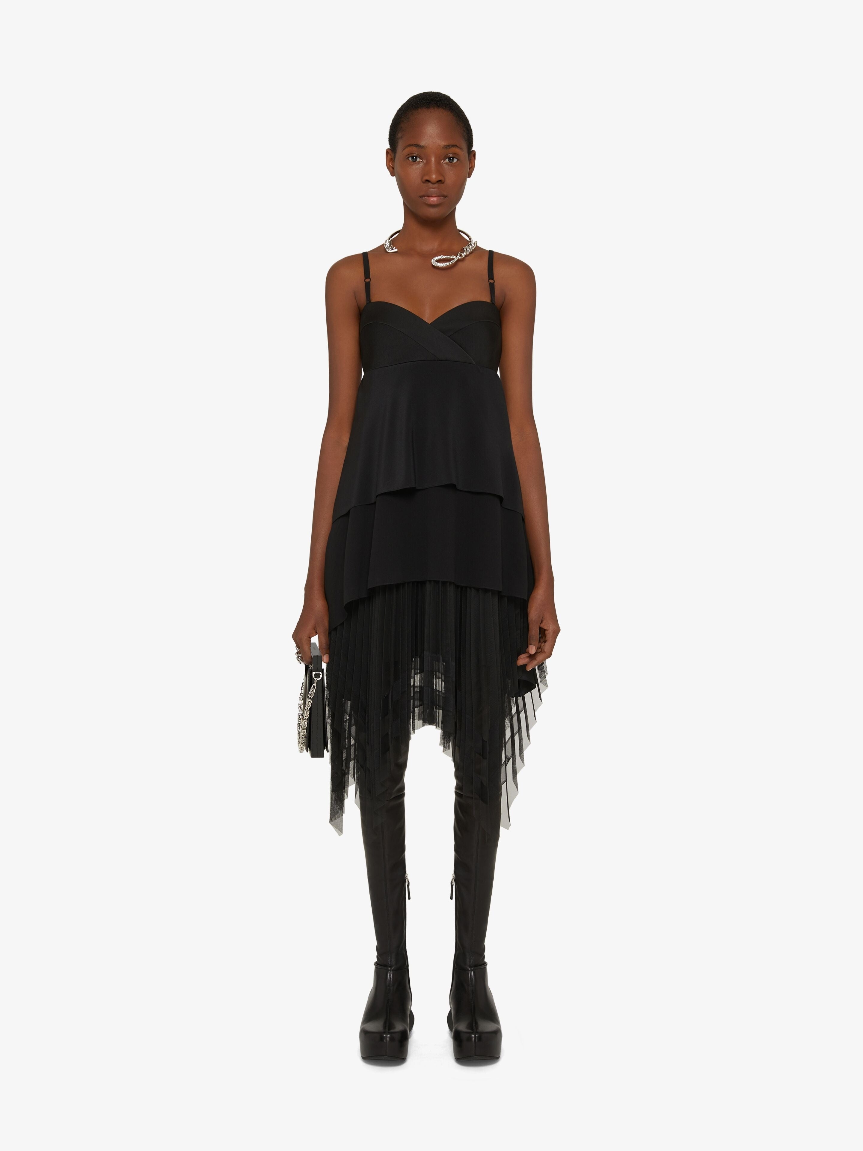 GIVENCHY WOMEN'S SLEEVELESS MIDI LAYERED DRESS W/ PLEATS NWT