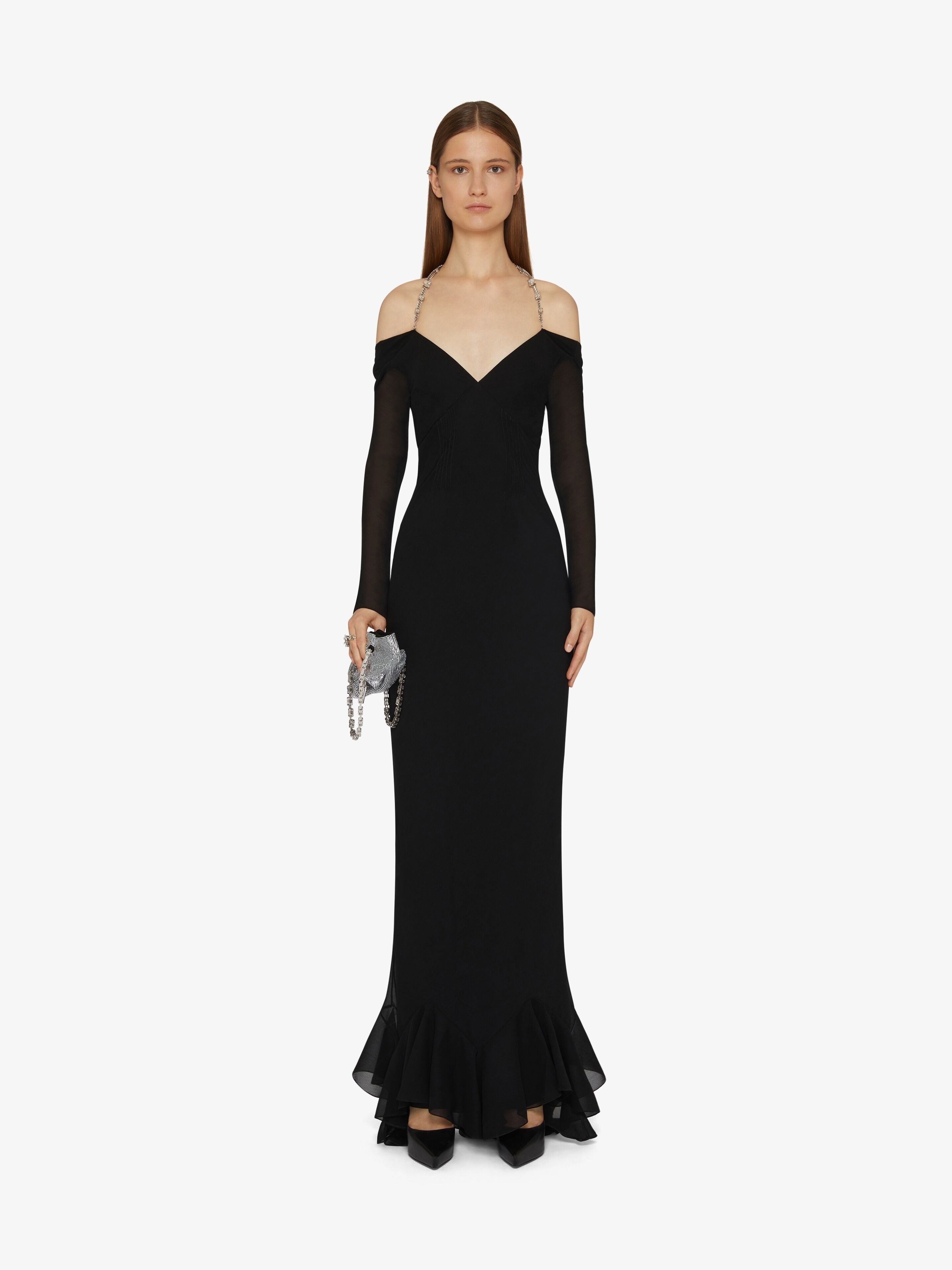 GIVENCHY WOMEN'S LONG SLEEVE GOWN WITH CHAIN AND PINTOCK NWT
