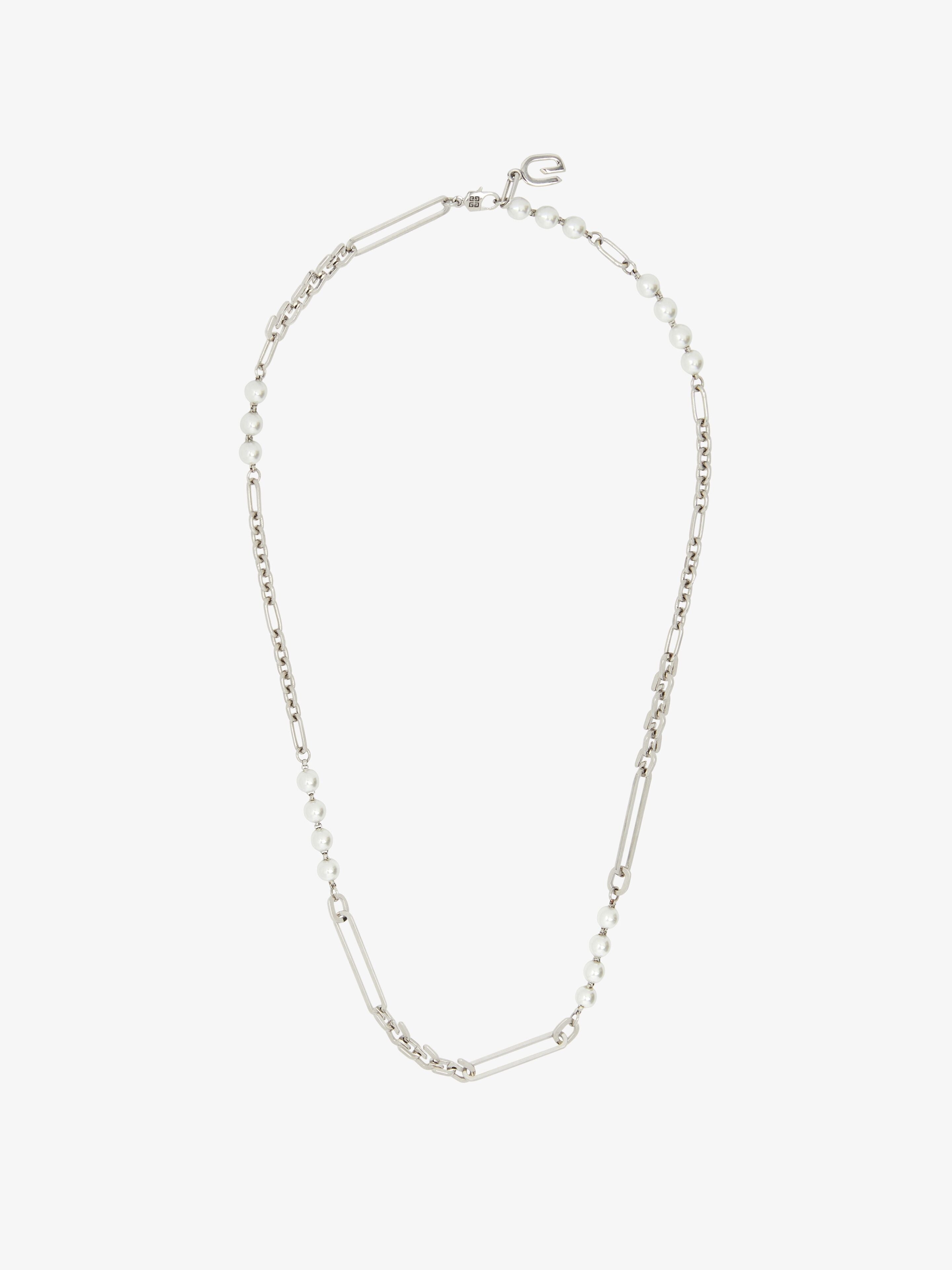 GIVENCHY WOMEN'S G LINK MIXED SILVERY PEARLS NECKLACE NWT