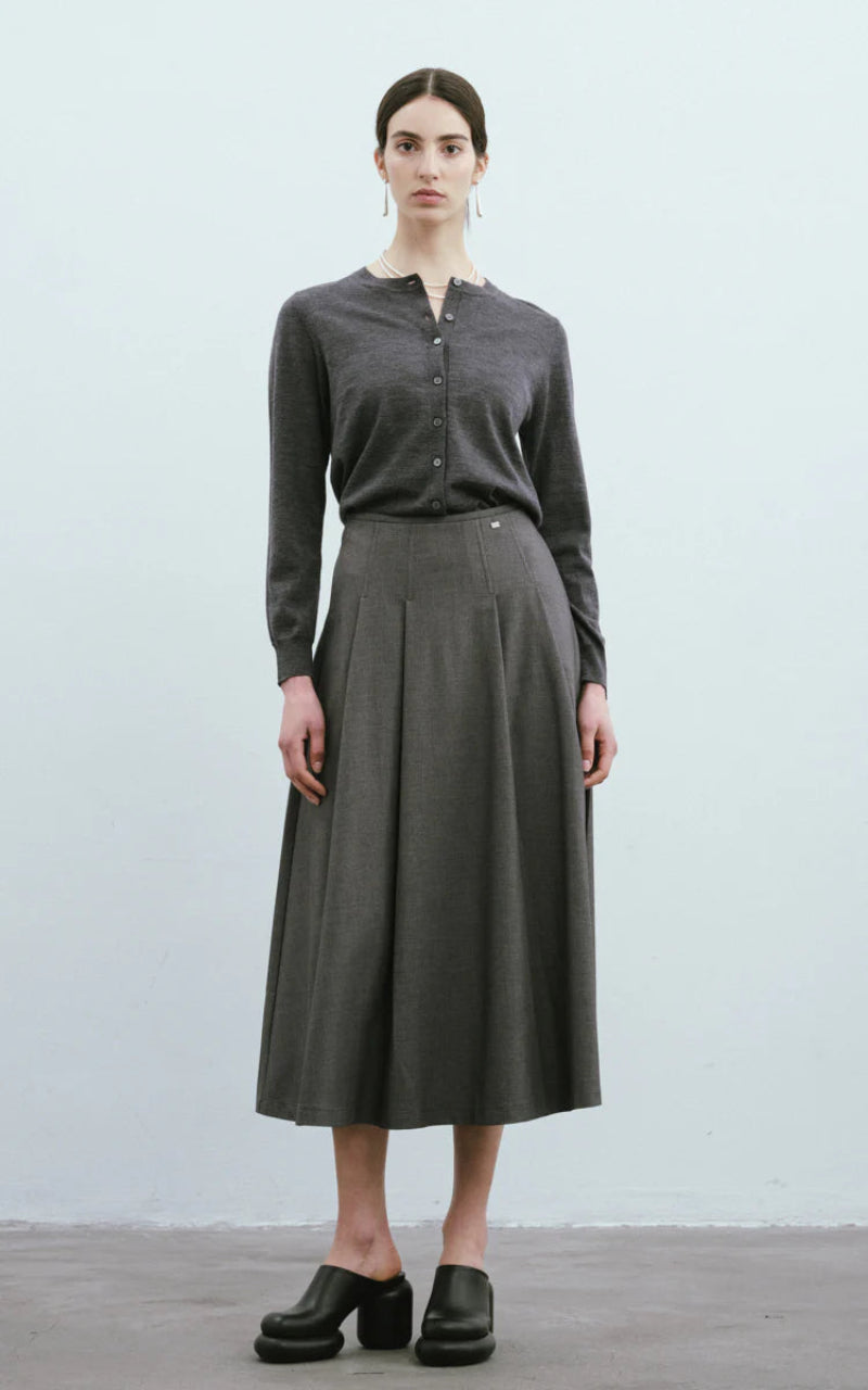 Max Simple Fitted Waist Pleated Skirt Grey