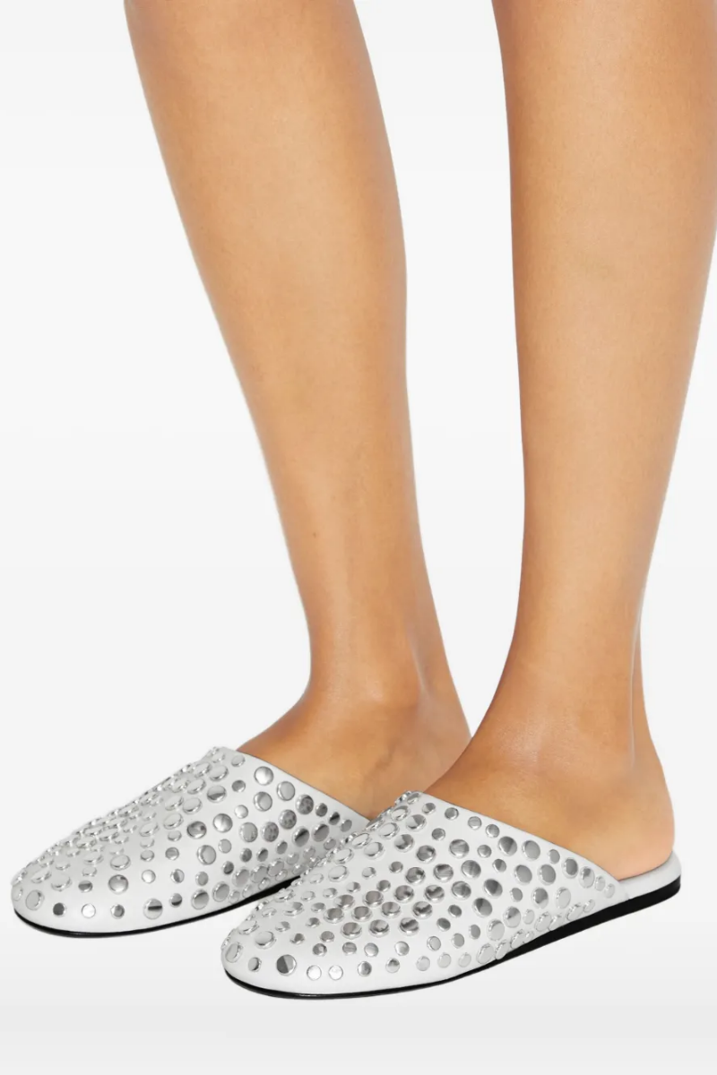 Tory Burch Studded Leather Mules in Cloud White