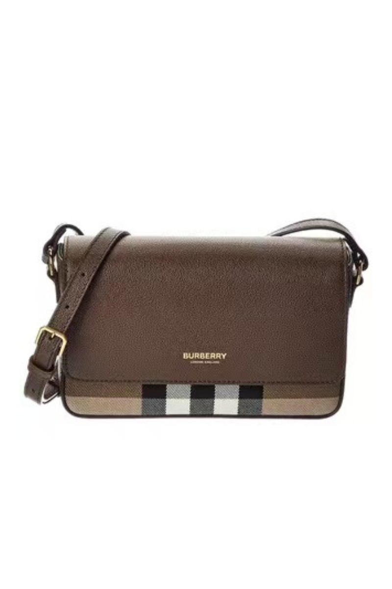 Burberry Derby Calfskin House Check Mackford Crossbody Bag EBONY BROWN Burberry Derby Calfskin House Check Mackford Crossbody Bag EBONY BROWN