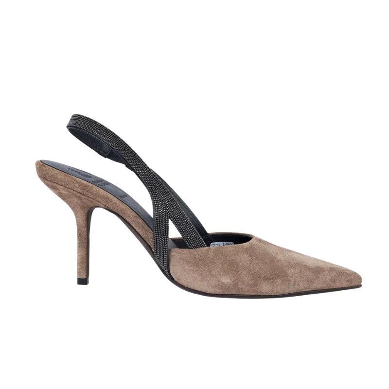 Brunello Cucinelli Taupe Suede Monili Slingback Pumps