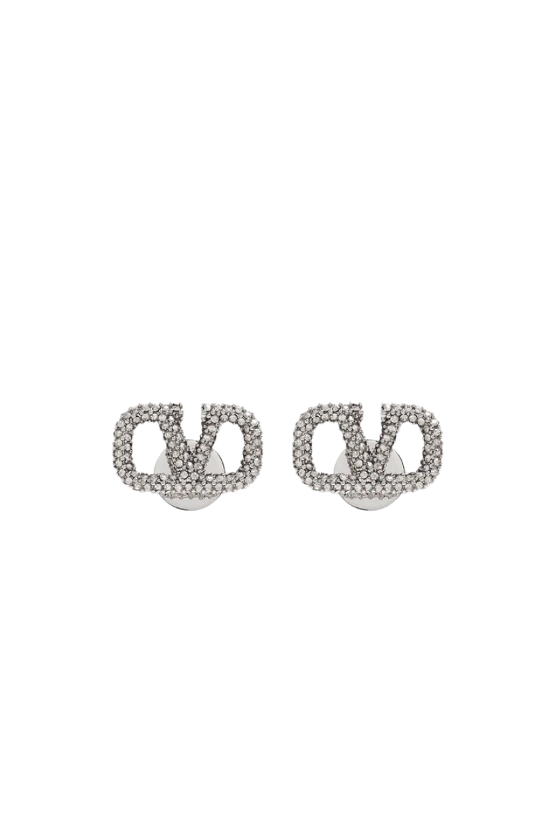 Valentino Garavani Vlogo Signature Earrings In Crystal Silver Shade