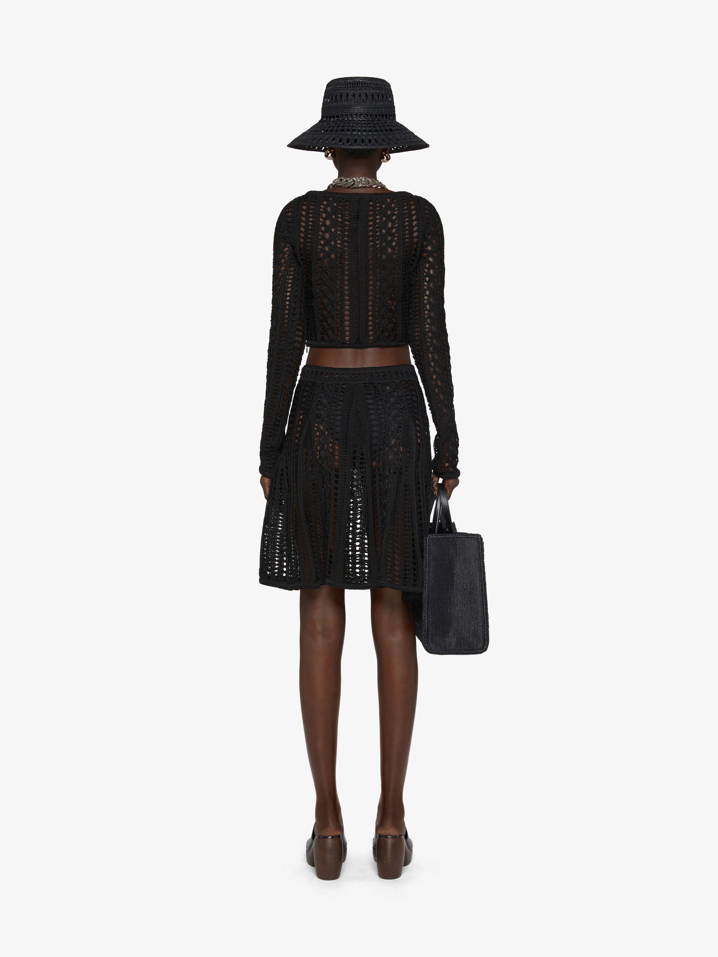 GIVENCHY WOMEN'S BLACK CROCHET CROPPED SWEATER