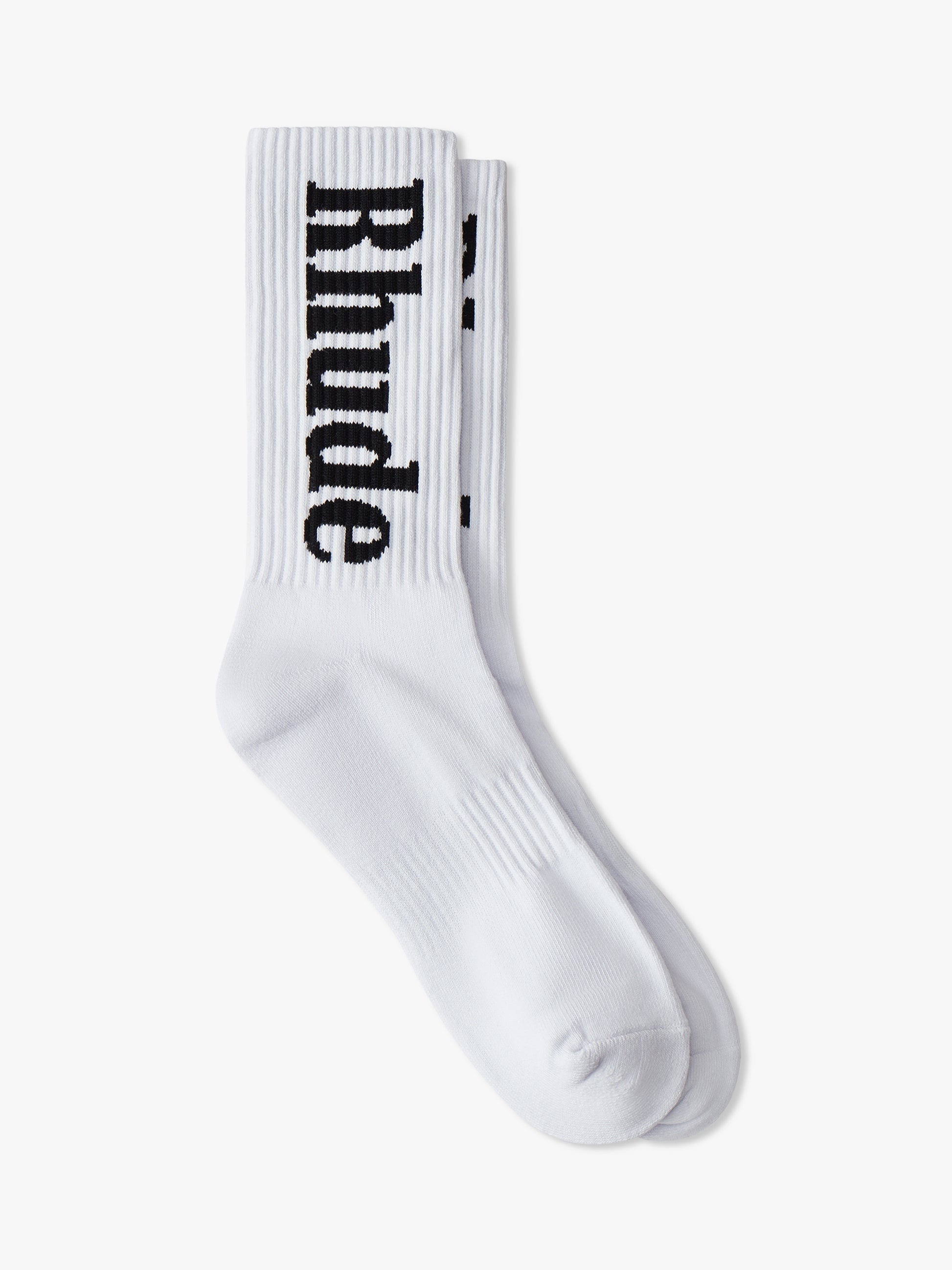 RHUDE MEN'S LOGO SOCKS WHITE/BLACK NWT
