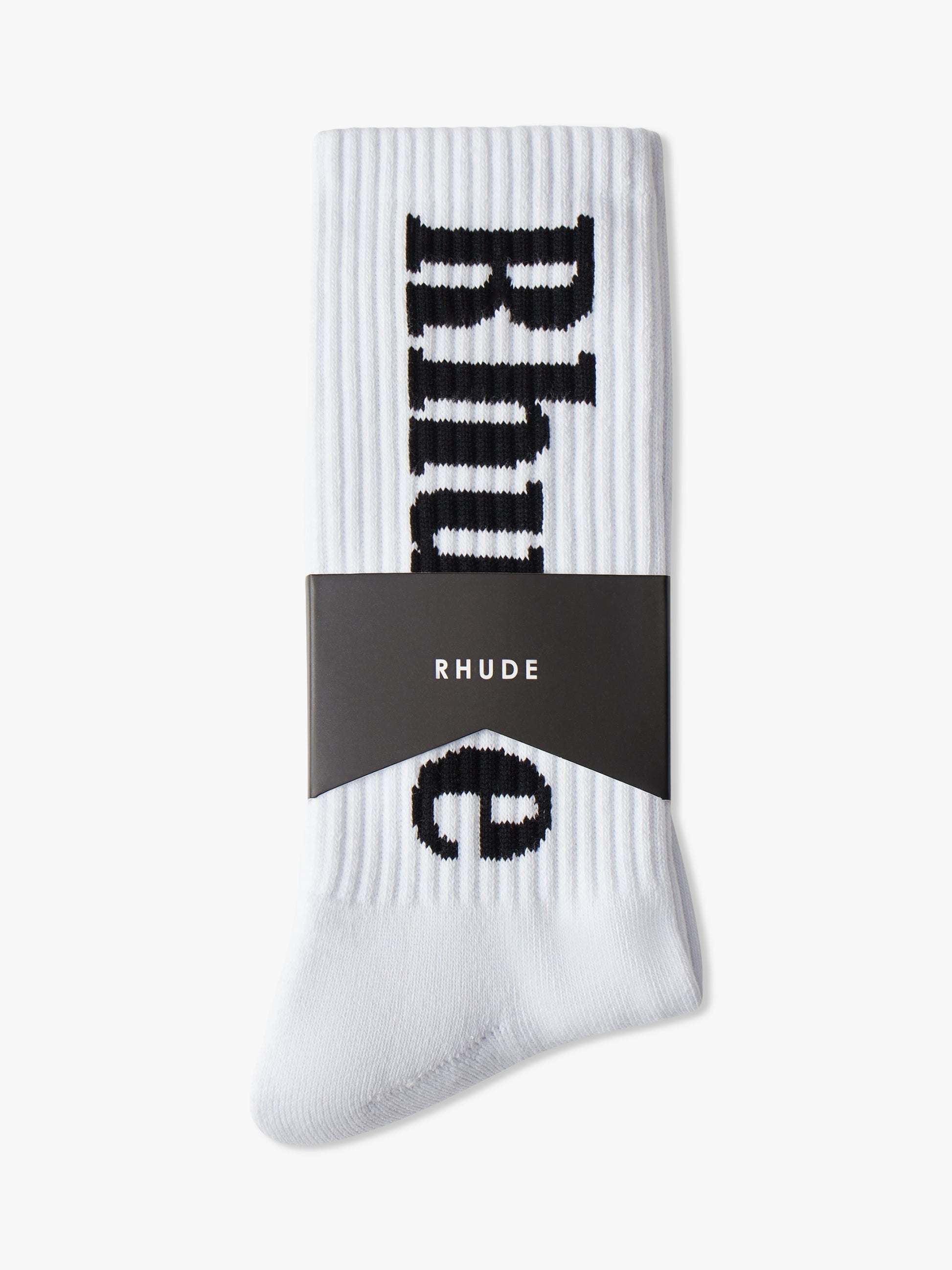 RHUDE MEN'S LOGO SOCKS WHITE/BLACK NWT