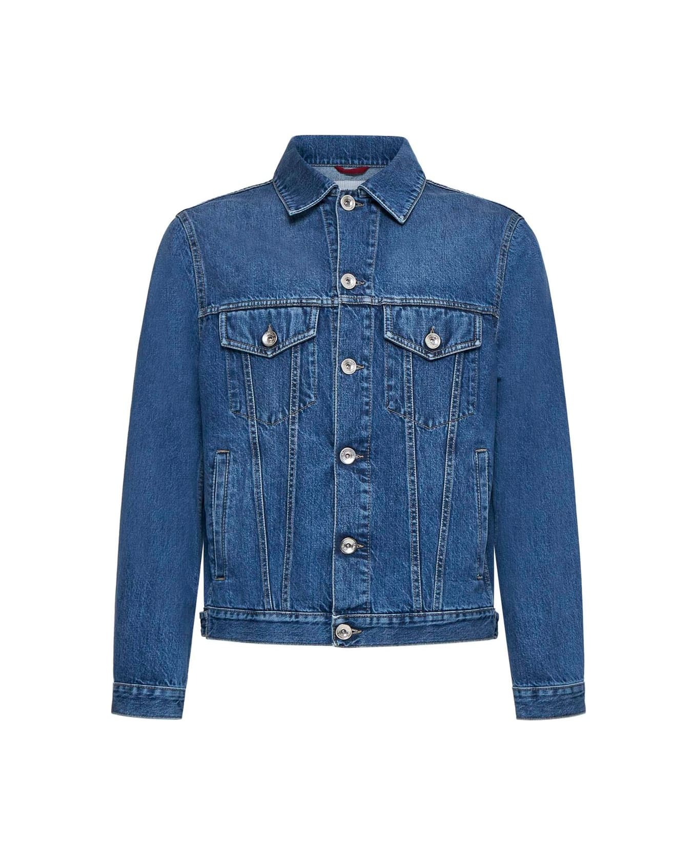BRUNELLO CUCINELLI MEN'S BLUE DENIM JACKET WITH POCKETS