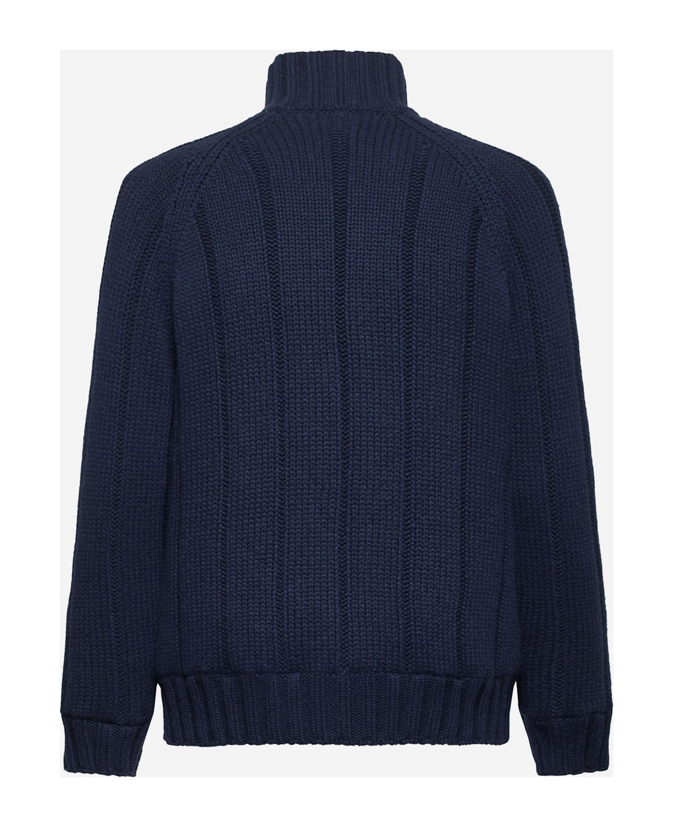 BRUNELLO CUCINELLI MEN'S NAVY WOOL ZIP KNIT JACKET
