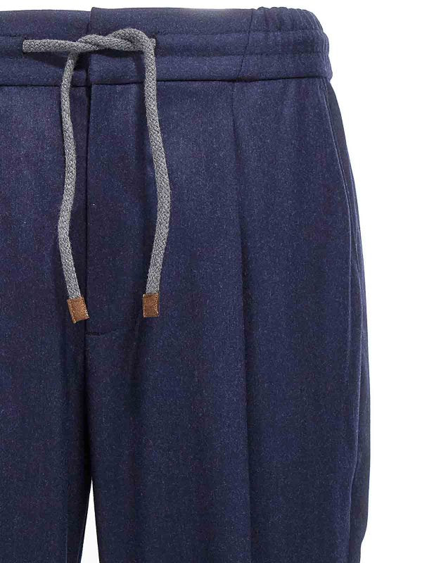 BRUNELLO CUCINELLI MEN'S NAVY WOOL RELAXED TROUSERS