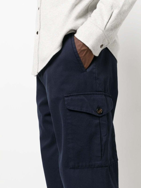 BRUNELLO CUCINELLI MEN'S NAVY CARGO PANTS WITH CUFFS
