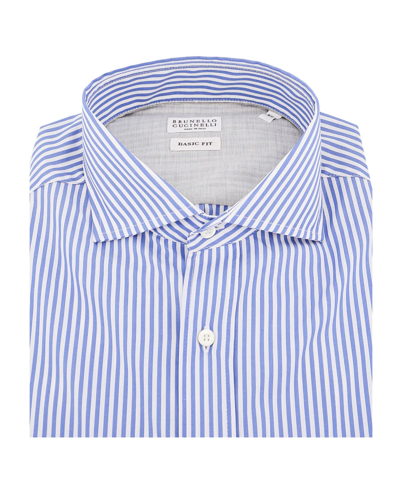 BRUNELLO CUCINELLI MEN'S BLUE STRIPED BUTTON-DOWN SHIRT