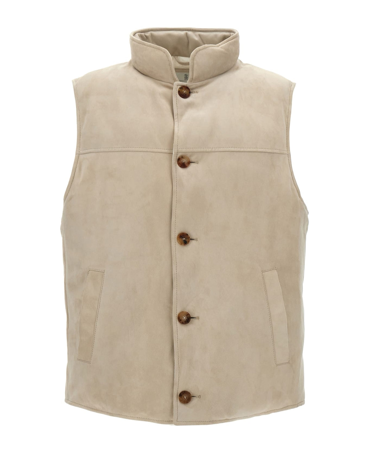BRUNELLO CUCINELLI MEN'S ENGLISH WHITE LEATHER BUTTON FRONT VEST JACKET