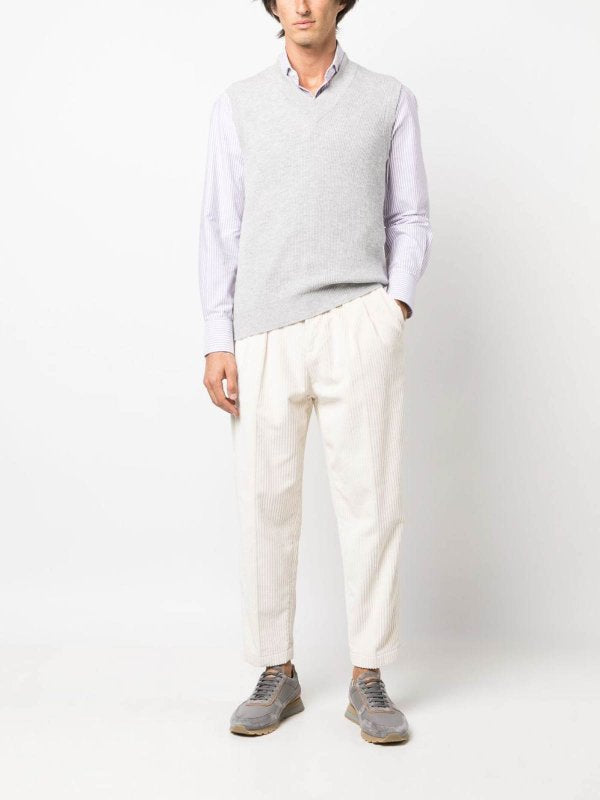 BRUNELLO CUCINELLI MEN'S PEBBLE RIBBED CASHMERE KNIT VEST