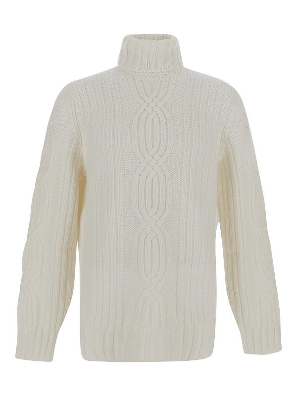 BRUNELLO CUCINELLI MEN'S CREAM WOOL CABLE KNIT SWEATER