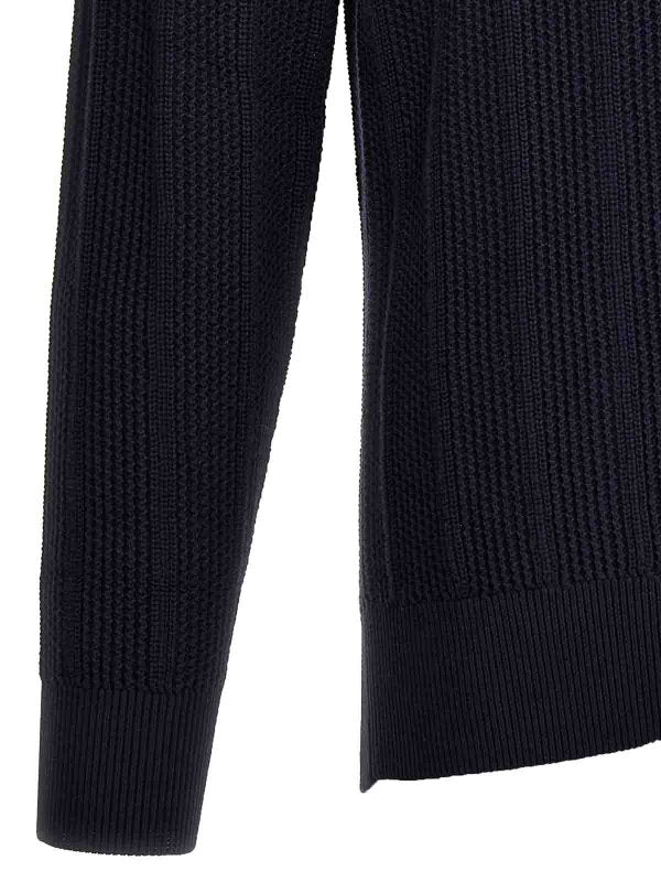 BRUNELLO CUCINELLI MEN'S NAVY KNIT POLO SWEATER