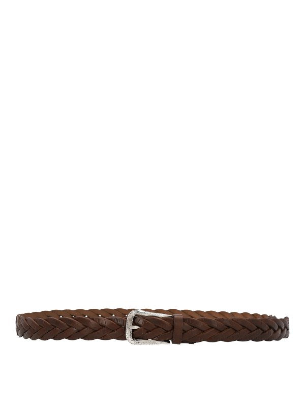 BRUNELLO CUCINELLI MEN'S BROWN BRAIDED LEATHER BELT