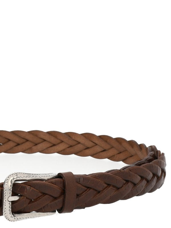 BRUNELLO CUCINELLI MEN'S BROWN BRAIDED LEATHER BELT