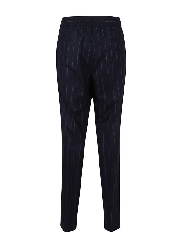 BRUNELLO CUCINELLI MEN'S NAVY PINSTRIPE DRAWSTRING TROUSERS