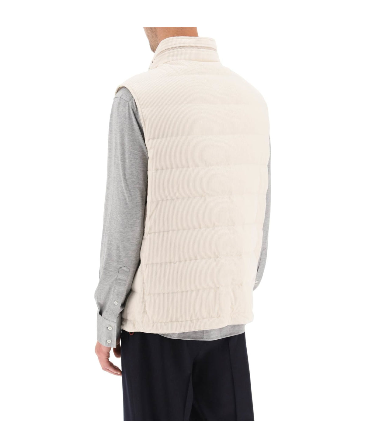 BRUNELLO CUCINELLI MEN'S MILK QUILTED SLEEVELESS JACKET
