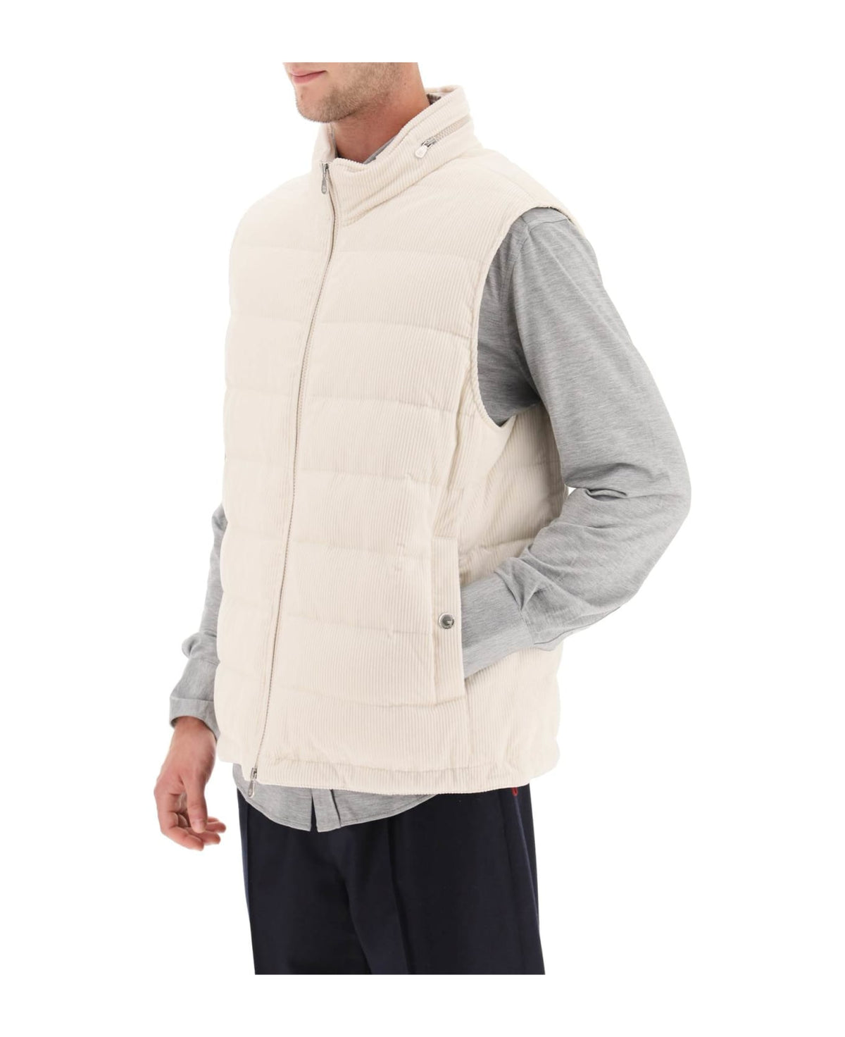 BRUNELLO CUCINELLI MEN'S MILK QUILTED SLEEVELESS JACKET