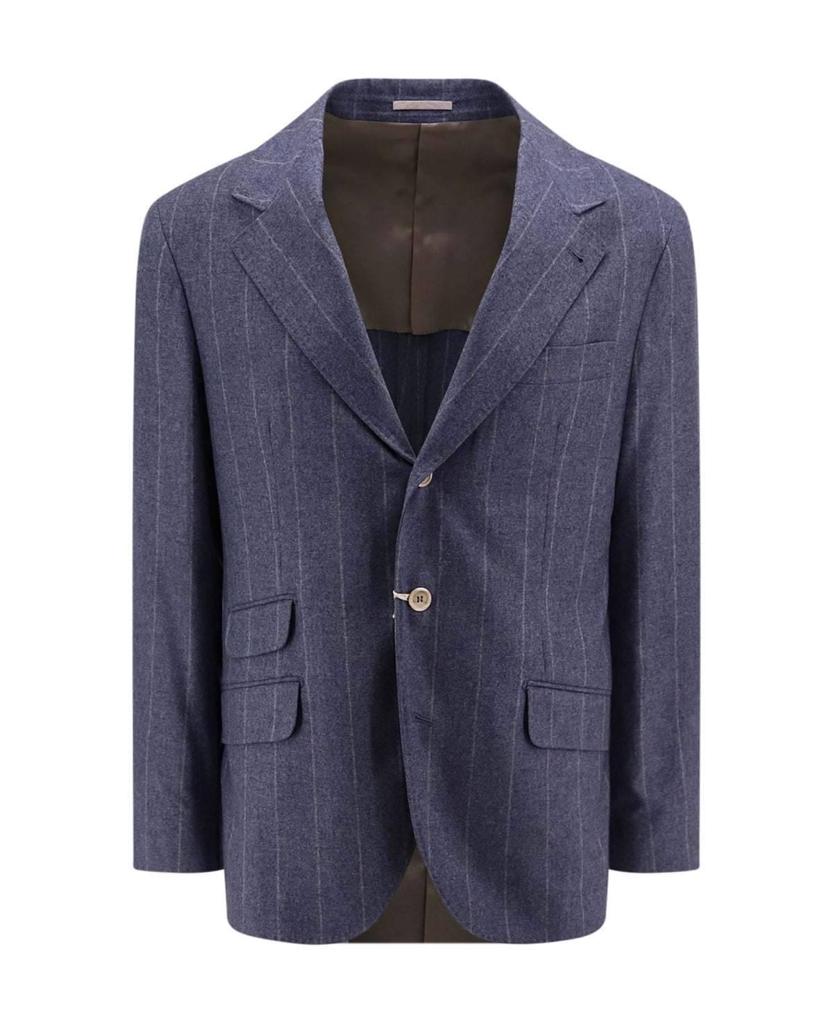 BRUNELLO CUCINELLI MEN'S DENIM WOOL SILK PINSTRIPE BLAZER